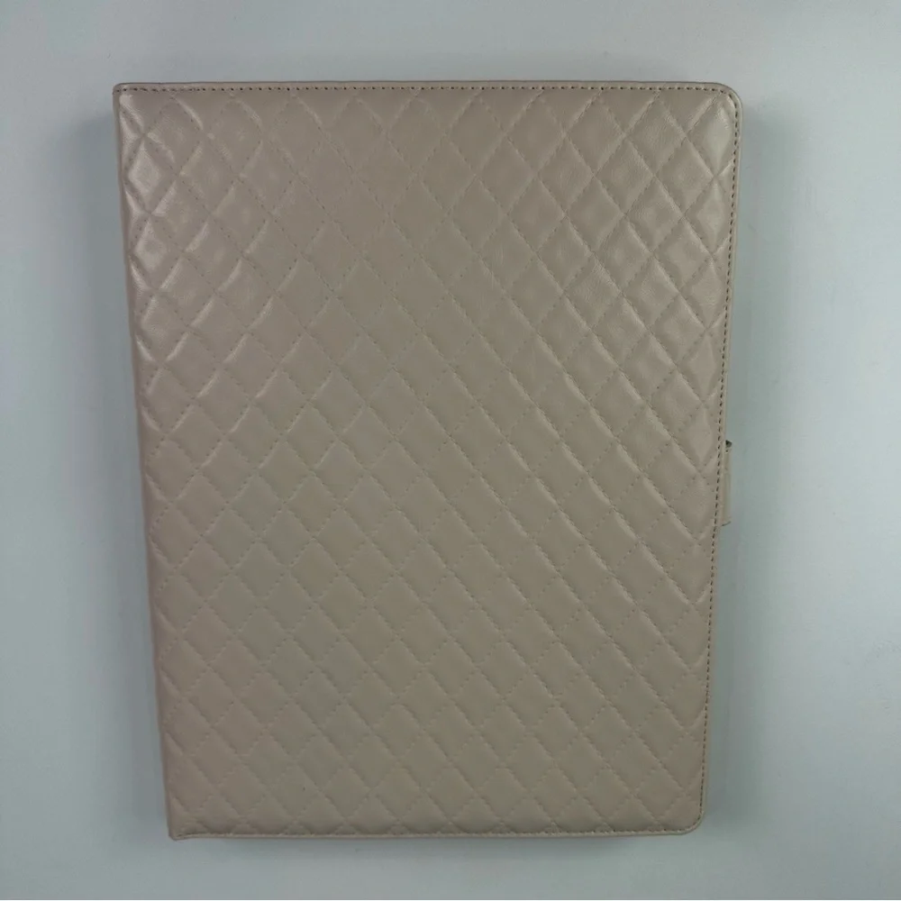 Vegan Leather Light Pink Quilted Padfolio Snap Closure With Legal Pad